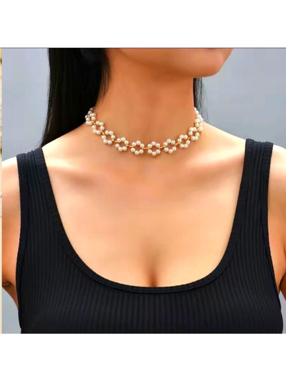 24k Gold Plated Flower Faux Pearl Braid Choker Necklace new